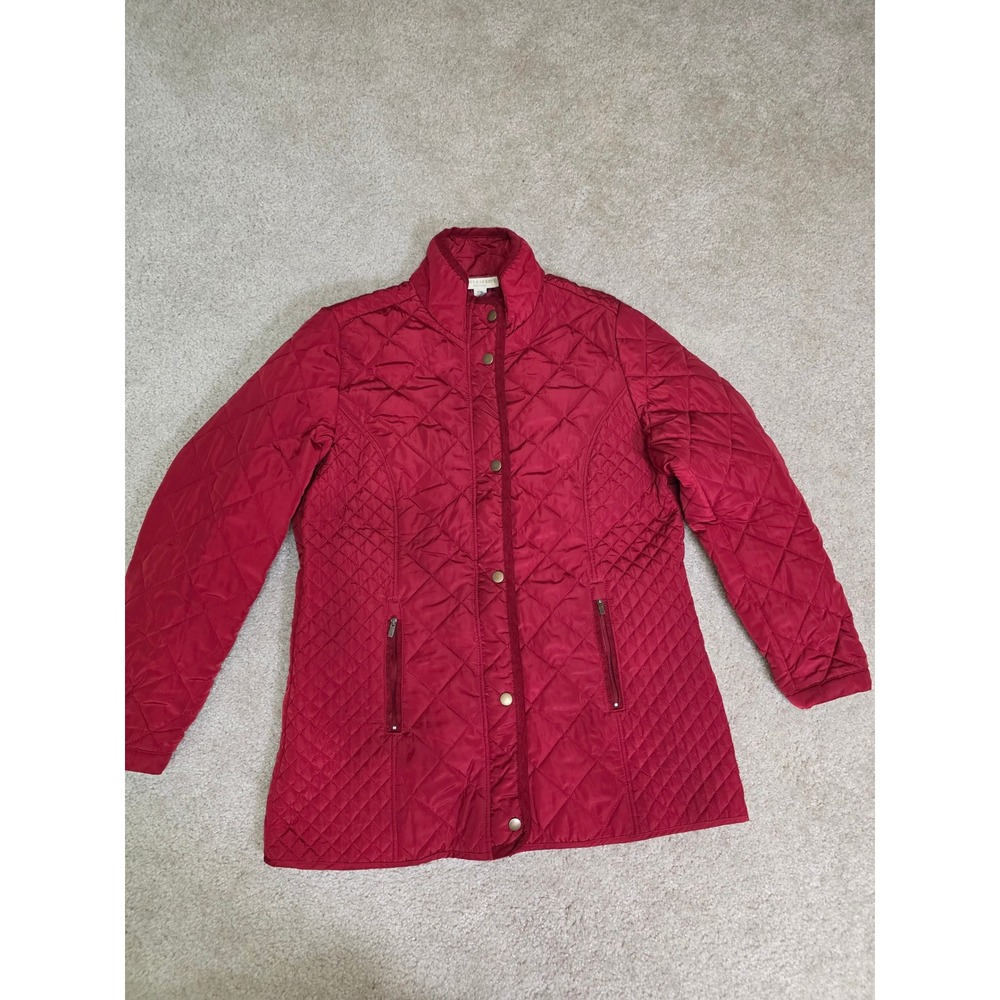 Appleseed's Petites Red Quilted Jacket Women PM Diamond Stitch Corduroy Trim M